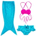 Details of kids mermaid swimsuit set, featuring shimmering scale tail, seashell bikini top. - RY-002-B