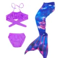 Kids mermaid swimsuit set with purple bikini top, bottoms and blue galaxy mermaid tail. - Purple Tube Top (MRY-010-E)