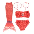 Cute kids red mermaid swimsuit three-piece set with tail bikini top and bottom for girls. - MRY-005-G