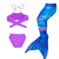 Kids mermaid swimsuit set with purple bikini top and blue fish scale tail for swimming pool. - Purple Tube Top (MRY-010-F)