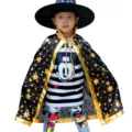 Ensemble de costume d'Halloween pour enfants cape de sorcière chapeau tenue personnage - Noir