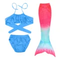 Kids mermaid swimsuit bikini set with tail, colorful gradient swimwear for girls swimming. - Pink Blue Tail (MRY-110-D)