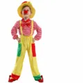 Kinder Clown Kostüm Set mit gestreiftem Shirt, gelber Latzhose, Hut und roter Nase Party. - B-0204