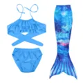 Kids mermaid swimsuit set, girls mermaid tail bikini and top swimwear for pool party. - Blue Lace (MRY-110-F)