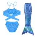 Kids blue mermaid swimsuit bikini set with fish tail for girls swimming and beach wear - Bright Blue Set (MRY-110-H)