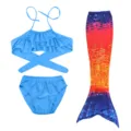 Kids mermaid swimsuit set with blue bikini top and colorful gradient mermaid tail for girls - Red Blue Gradient (MRY-110-I)