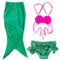Detailed view of the kids mermaid swimsuit set featuring fish scale tail and shell top. - MRY-001-C