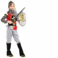 Kids medieval knight warrior costume set with tunic pants hood and belt for Halloween party. - Roman Warrior B-0131