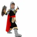 Kids medieval knight warrior costume set, includes top, pants with boots, cape, hood, belt. - Roman Warrior B-0191