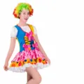 Ensemble de costume de clown coloré pour femmes avec robe et nœuds pour fête d'Halloween. - 4XL / ZD-003