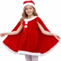 Kids Christmas Santa costume set, red golden velvet dress with cape and hat for party. - Size 100 Suitable for (90-100) cm / ZB-505