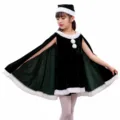 Kids velvet Christmas costume set including dress cape hat and shorts for holiday stage performance. - Size 140 Suitable for (130-140 cm) / ZB-506 (Dark Green)