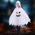 Halloween παιδική λευκή φωτεινή φάντασμα κάπα λεπτομέρεια, τρομακτική στολή πάρτι. - S / Στυλ ZB-099