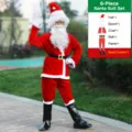 Déguisement Père Noël ensemble adulte, costume velours rouge avec bonnet barbe ceinture pantalon. - 4XL / Ensemble / Rouge