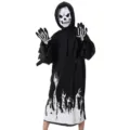 Costume cosplay da Tristo Mietitore di Halloween con veste nera con cappuccio, maschera e guanti. - S (taglia consigliata 100-110) / Tristo mietitore luminoso (falce non inclusa)