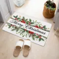Détail de scène de paillasson de Noël avec des motifs botaniques aquarelle et texte de vœux. - 40*60cm / ZD2026714-1