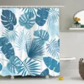 Blauw douchegordijn met tropische bladeren voor moderne badkamer, waterdichte stof, fris. - (90g Basisstof) 90x180cm / YL-7-3