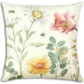 Watercolor floral throw pillow cover with daisy and bee, soft sofa cushion case for home decor. - 18x18 Inch / Peach Skin / BZ206718-2