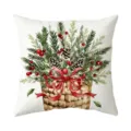 Funda de cojín de árbol de Navidad con bayas rojas y lazo para decoración festiva de sofá. - Funda de Almohada de Piel de Melocotón de Un Sola Cara; Sin Núcleo; 45x45cm / ZB26714-1