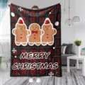 Christmas flannel throw blanket with gingerbread man print, soft cozy sofa bed blanket holiday decor - MT268082-4