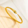 Gold snake cuff bracelet punk titanium steel geometric twisted wire bangle for women - Gold