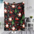 Christmas flannel blanket detail featuring Santa Claus print, warm and cozy home decor. - 70x100 (230g/㎡ Flannel) / Black Merry Christmas