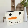 Christmas snowman printed linen cosmetic bag, cute large capacity travel storage pouch. - Double-Sided White Linen Makeup Bag 23x17x4 / Snowman