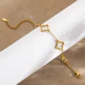 Gold titanium steel clover bracelet variant, stylish hollow four leaf design accessory. - Clover Bracelet / Gold