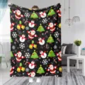 Manta de franela navideña manta suave Papá Noel muñeco de nieve decoración de invierno cálido - Papá Noel Negro Integral