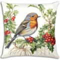 Housse de coussin en lin rouge-gorge de Noël housse de coussin décorative de canapé d'hiver - Housse de Coussin Peluche Courte Simple Face 45x45cm / BZ268154-1