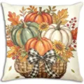 Federa per cuscino autunnale Thanksgiving zucca cesto acquerello decorazione divano - Stile Girasole Zucca (BZ08064-1) / 45x45cm / Bianco Sporco (BZ08064-1)