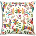 Close-up detail of Mexican Otomi style colorful printed cushion cover with vibrant animal patterns. - Single-Sided Short Plush Pillow Cover / 45x45cm / BZ268151-1