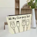 Canvas tech organizer pouch with zipper closure and funny charging cable graphic print for daily use - ZYHZB8133-4