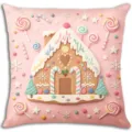 Federa per cuscino natalizio con casa di pan di zenzero color macaron stampa cartone animato - Stile 1 / Velluto Pelle di Pesca 45x45cm