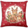 Red Christmas gingerbread man throw pillow cover holiday decorative linen cushion case - Single-Sided Peach Skin Pillowcase; Without Core; 45x45cm / BZ7326-1