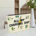 Canvas zipper storage pouch for digital accessories, portable makeup bag with cute charging icons. - ZYHZB8133-5
