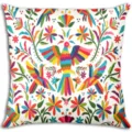 Colorful Mexican style throw pillow cover, vibrant floral and bird folk art print for sofa. - Single-Sided Short Plush Pillow Cover / 45x45cm / BZ268151-2