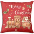 Christmas gingerbread train Santa red decorative pillowcase festive holiday sofa cushion cover - Single-Sided Peach Skin Pillowcase; Without Core; 45x45cm / BZ7326-2