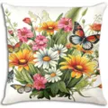Spring floral pillow cover with colorful butterfly illustration, decorative sofa cushion case for home. - 45x45cm / ZB81522-2