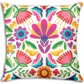 Detail shot of the colorful Mexican style floral throw pillow cover showing vibrant print. - BZ268151-4