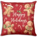 Christmas Gingerbread Man Throw Pillow Cover Red Linen Holiday Sofa Cushion Decor - Single-Sided Peach Skin Pillowcase; Without Core; 45x45cm / BZ7326-3