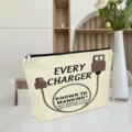 Canvas zipper storage bag featuring funny charger graphic text, ideal for digital accessories. - ZYHZB8133-8