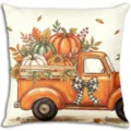 Dettaglio federa cuscino Ringraziamento autunno, camion arancione vintage zucca acquerello. - Stile Camion Zucca (BZ08064-4) / 45x45cm / Bianco (BZ08064-4)