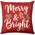 Christmas throw pillow cover with cute gingerbread man and festive red holiday print design for sofa. - Peach Skin 45x45cm / BZ26731-2