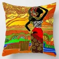 Close-up detail of vibrant African tribal art print throw pillow cover with geometric patterns. - Single-Sided Linen Cushion Cover (BZ202606023-15) / 35*35cm