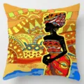 African ethnic tribal pillow cover with geometric art design, black woman print, no insert. - Single-Sided Linen Cushion Cover (BZ202606023-16) / 35*35cm