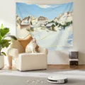 Snow mountain landscape tapestry wall hanging detailed view for cozy home decor aesthetics. - Style 6
