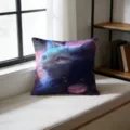 Close-up detail of a decorative square throw pillow featuring a mystical glowing cat design. - 45x45cm / Single-Sided Peach Skin Pillowcase (Without Core)