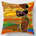 Close-up detail of African tribal art throw pillow cover with vibrant geometric print design. - Single-Sided Linen Cushion Cover / 35*35cm