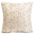 Close-up detail of the botanical leaf patterned pillow cover, featuring a soft linen texture. - QL-BZ414-8